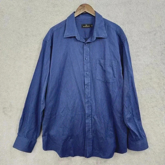 Bugatchi Uomo Mens XXL Blue Striped Long Sleeve Button-Up Shirt 17PT - Picture 1 of 7